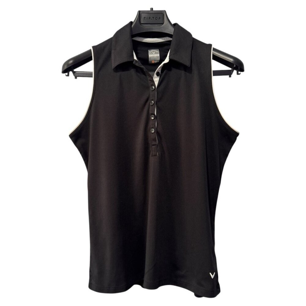 CALLOWAY Womens L Polo Golf Top Black (white trim) Lightweight Sleeveless Shirt